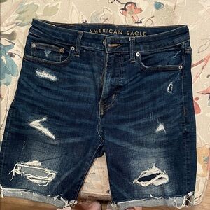 American Eagle Outfitters Men's Ripped Jean Shorts - Navy